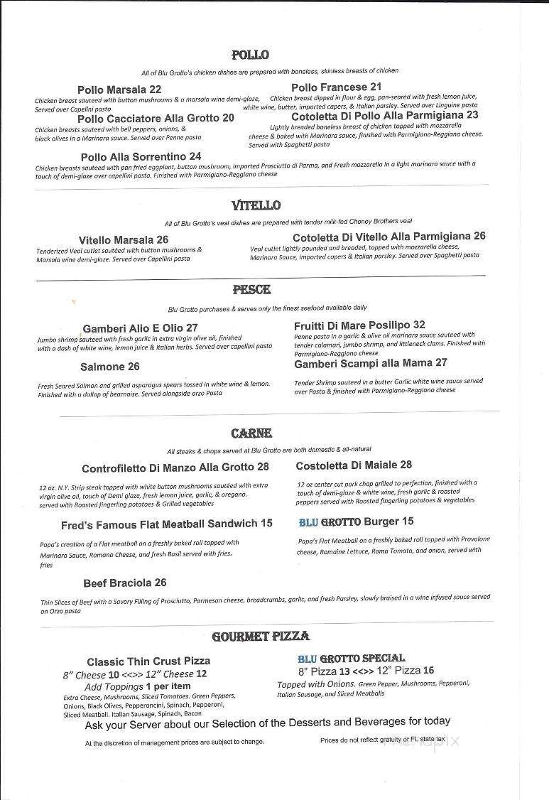 BLU Grotto Italian Ristorante - Port Charlotte, FL menu_pic