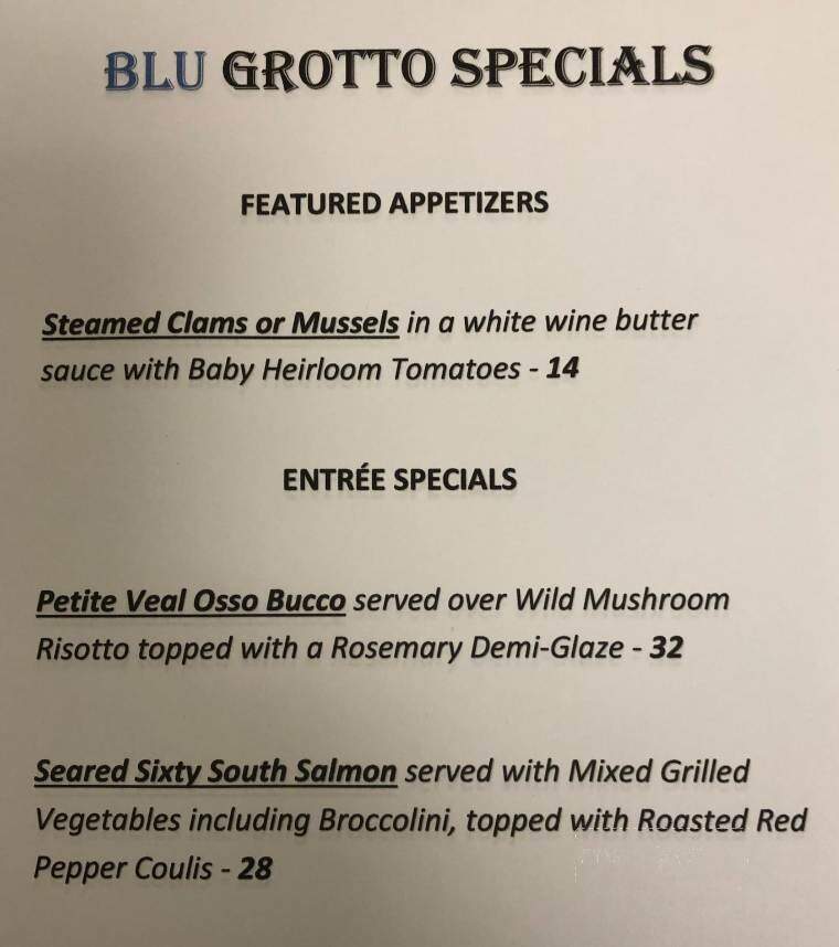 BLU Grotto Italian Ristorante - Port Charlotte, FL menu_pic