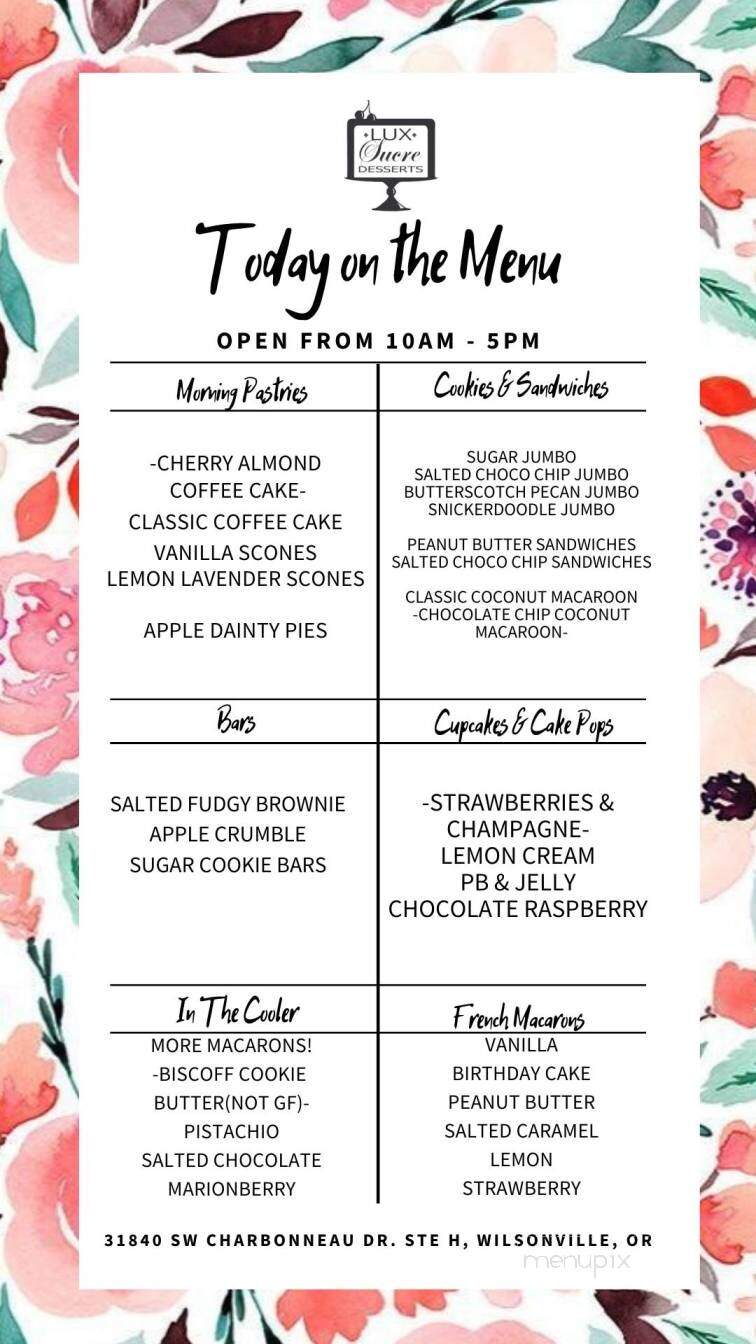 Lux Sucre Desserts - Wilsonville, OR menu_pic