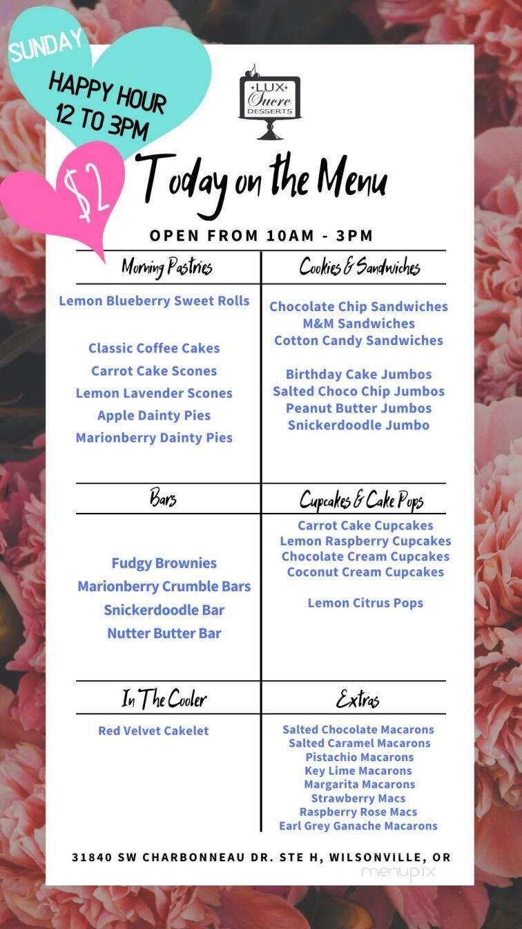 Lux Sucre Desserts - Wilsonville, OR menu_pic