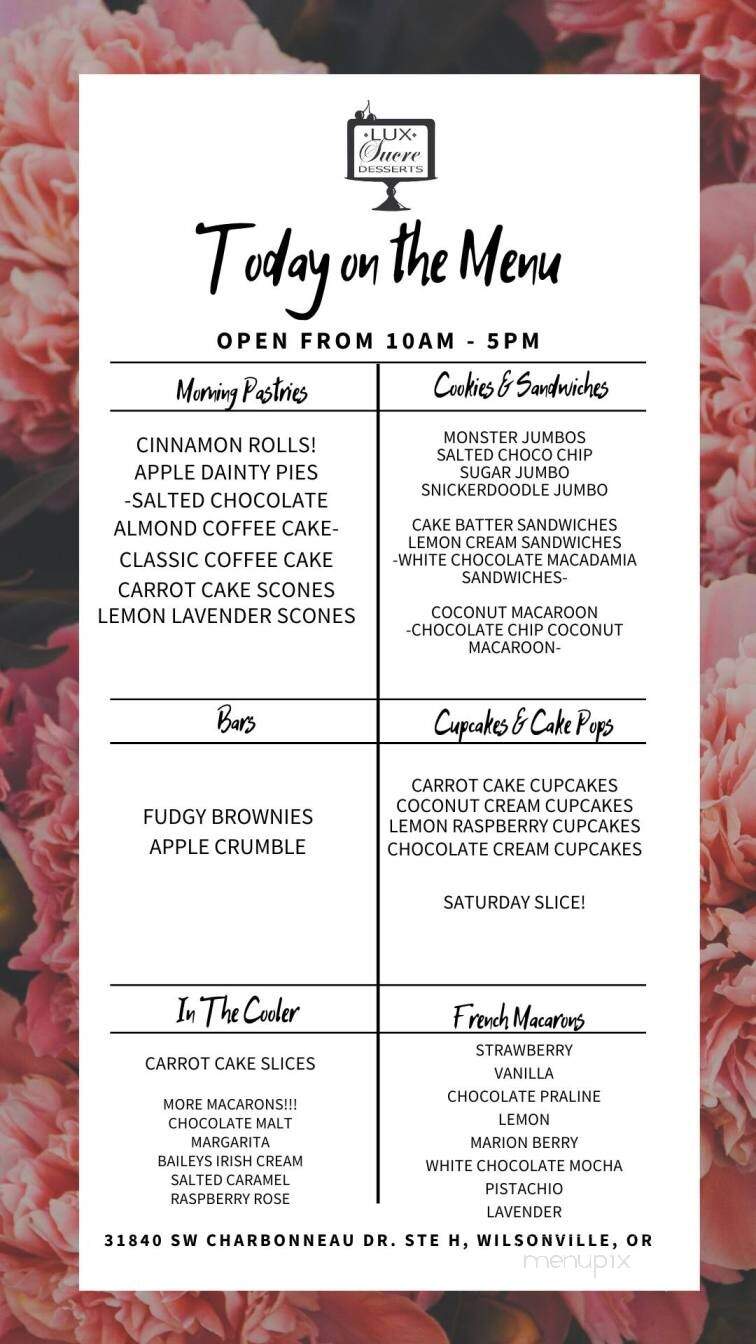 Lux Sucre Desserts - Wilsonville, OR menu_pic