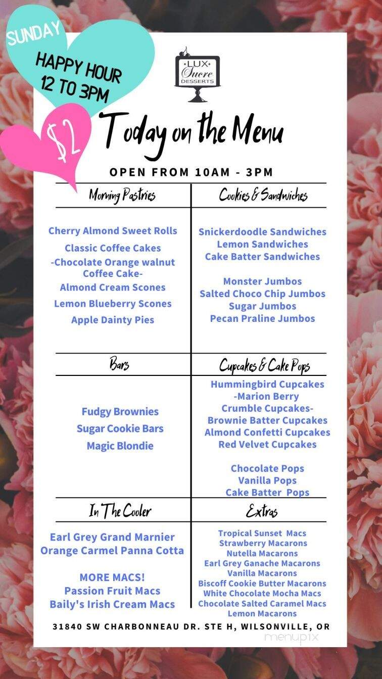Lux Sucre Desserts - Wilsonville, OR menu_pic