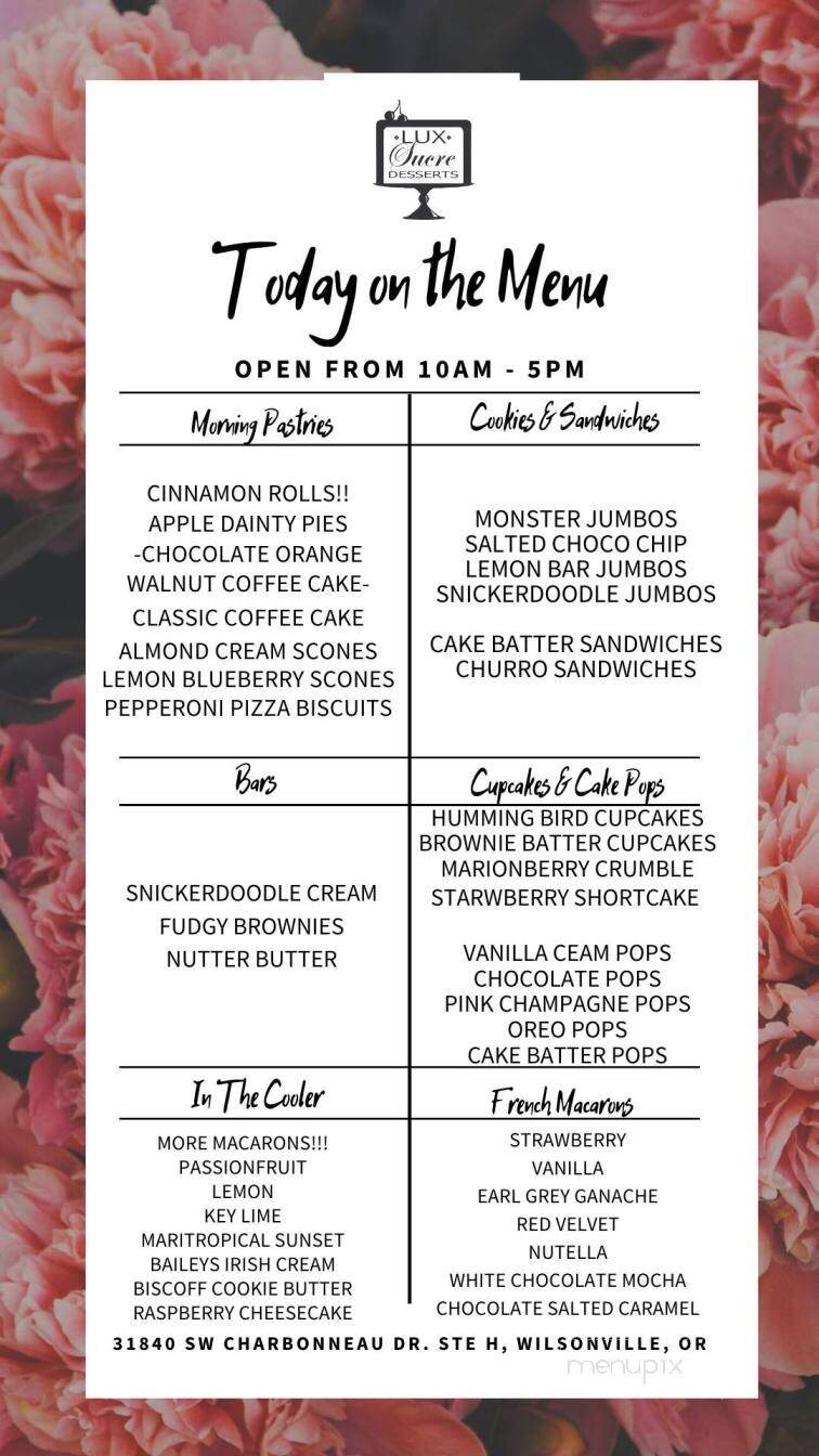 Lux Sucre Desserts - Wilsonville, OR menu_pic