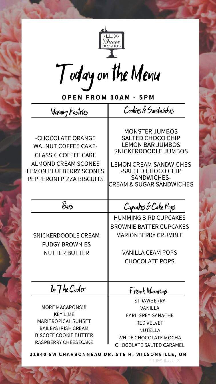 Lux Sucre Desserts - Wilsonville, OR menu_pic