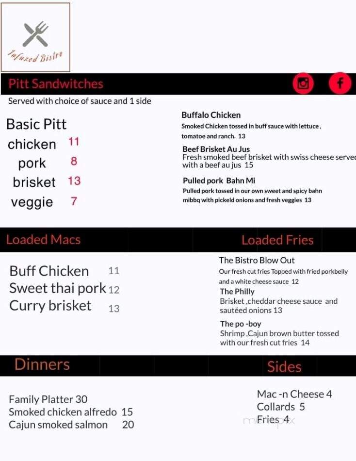 Infuzed Bistro - Brackenridge, PA menu_pic
