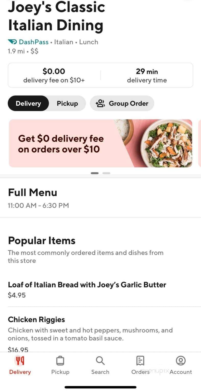 Pronto Joey's - Syracuse, NY menu_pic