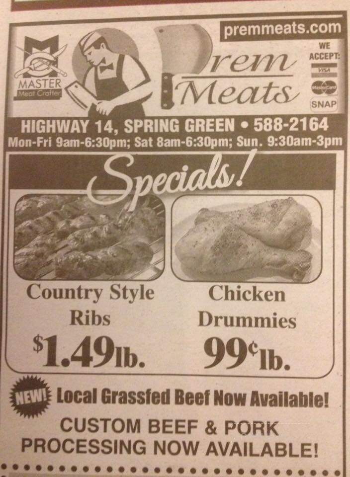 Prem Meats & Catering - Spring Green, WI menu_pic