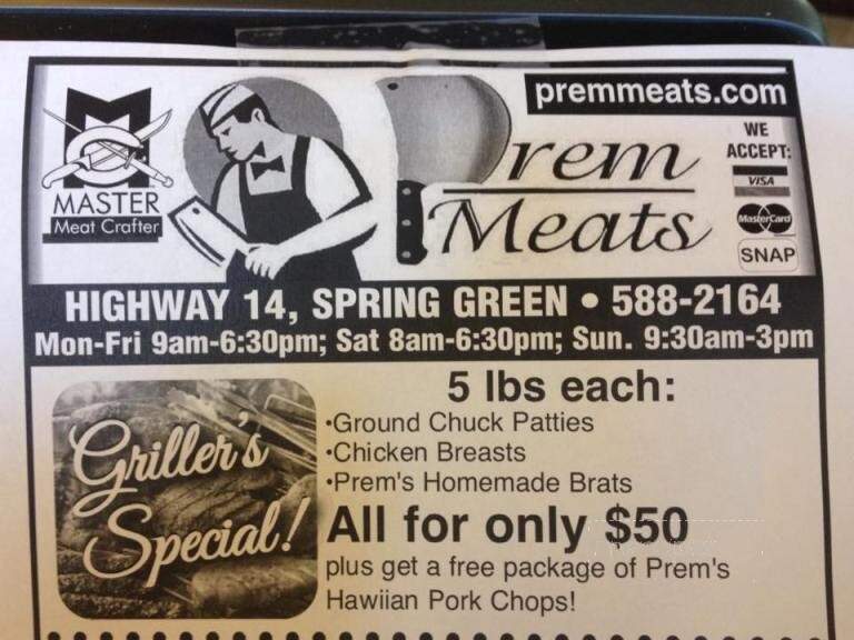Prem Meats & Catering - Spring Green, WI menu_pic