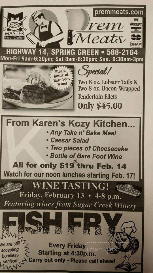 Prem Meats & Catering - Spring Green, WI menu_pic