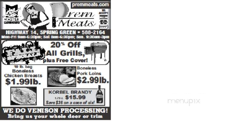 Prem Meats & Catering - Spring Green, WI menu_pic