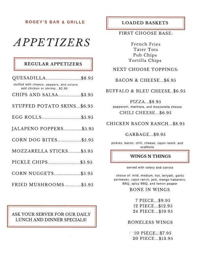 Bogey's Bar and Grille - Kingsland, GA menu_pic