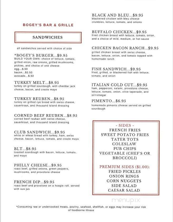 Bogey's Bar and Grille - Kingsland, GA menu_pic