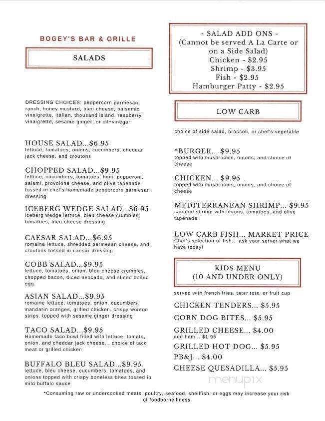 Bogey's Bar and Grille - Kingsland, GA menu_pic