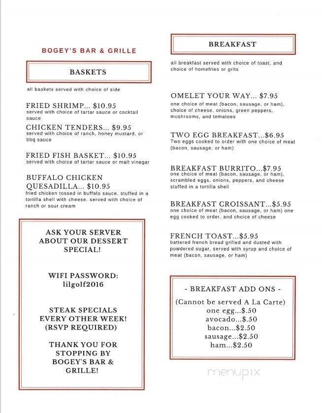 Bogey's Bar and Grille - Kingsland, GA menu_pic