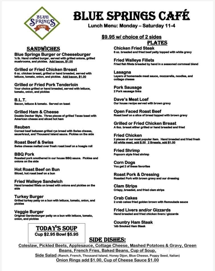 Blue Springs Cafe - Highland, IL menu_pic