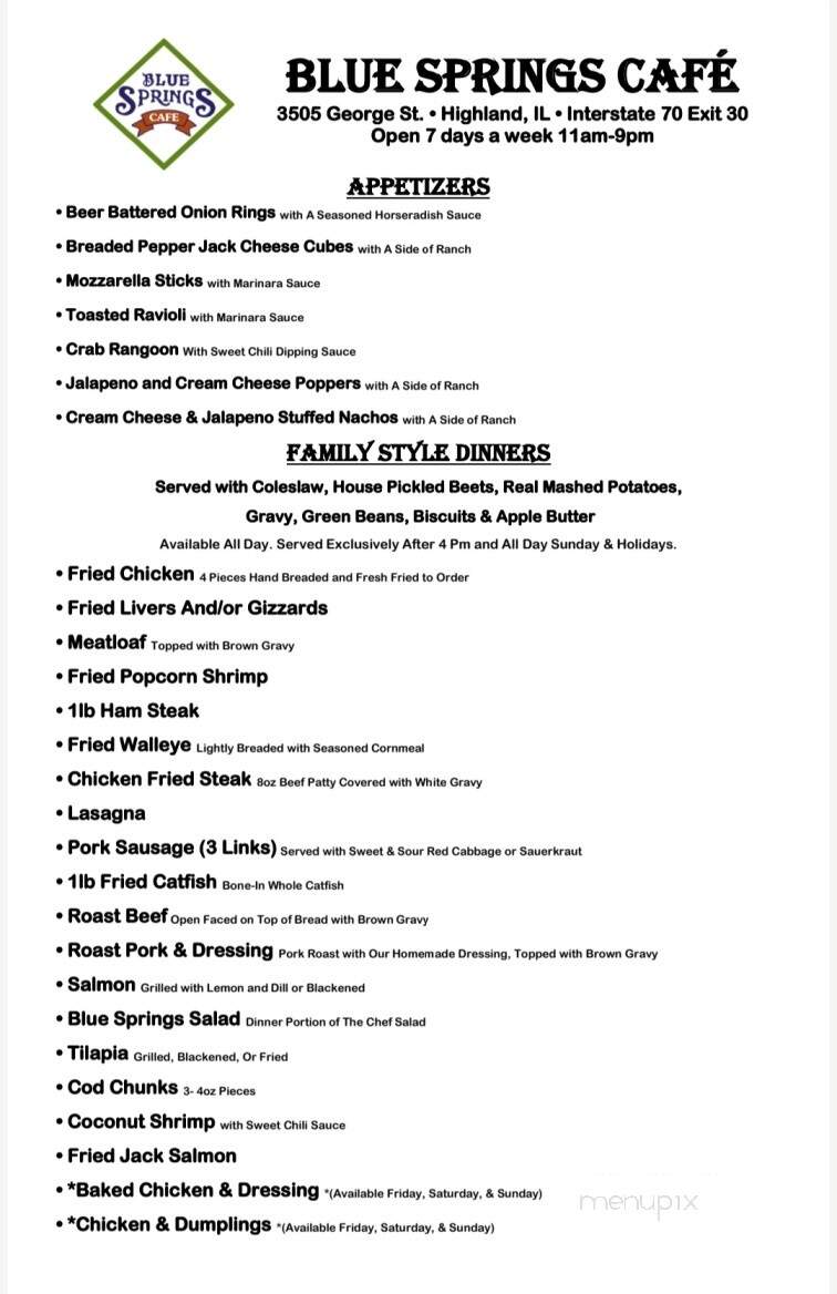 Blue Springs Cafe - Highland, IL menu_pic