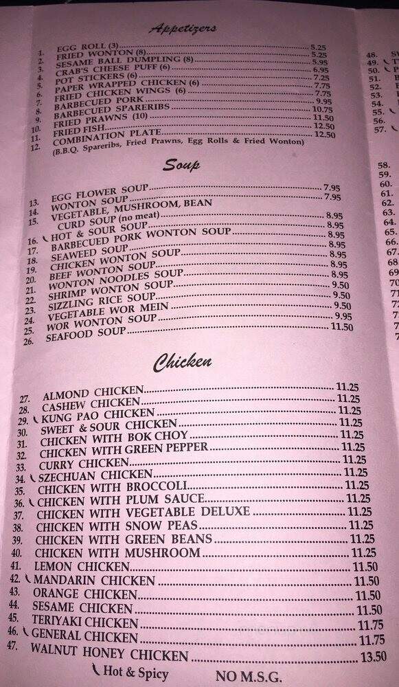 Hong Kong Restaurant - Lakeport, CA menu_pic