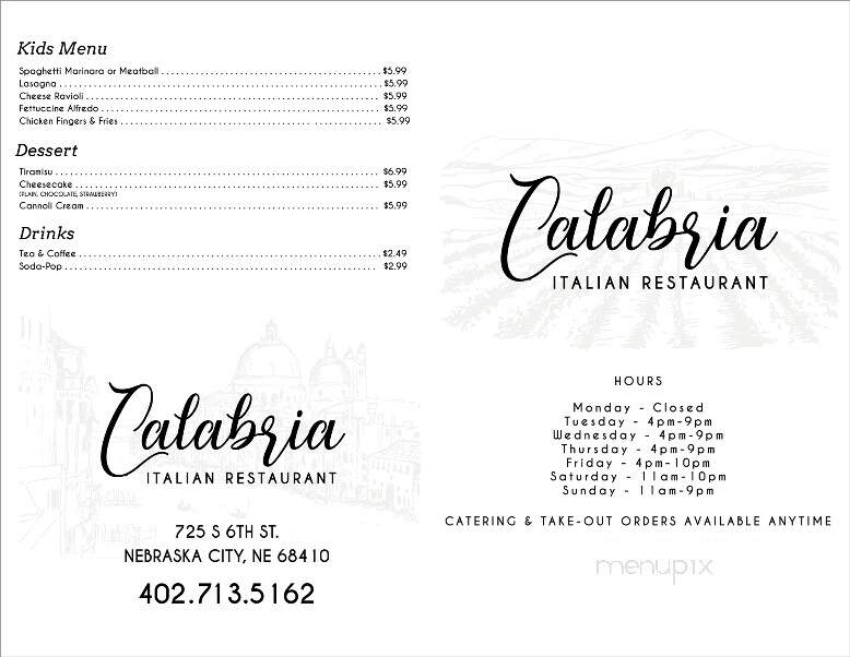 Calabria Italian Restaurant - Nebraska City, NE menu_pic