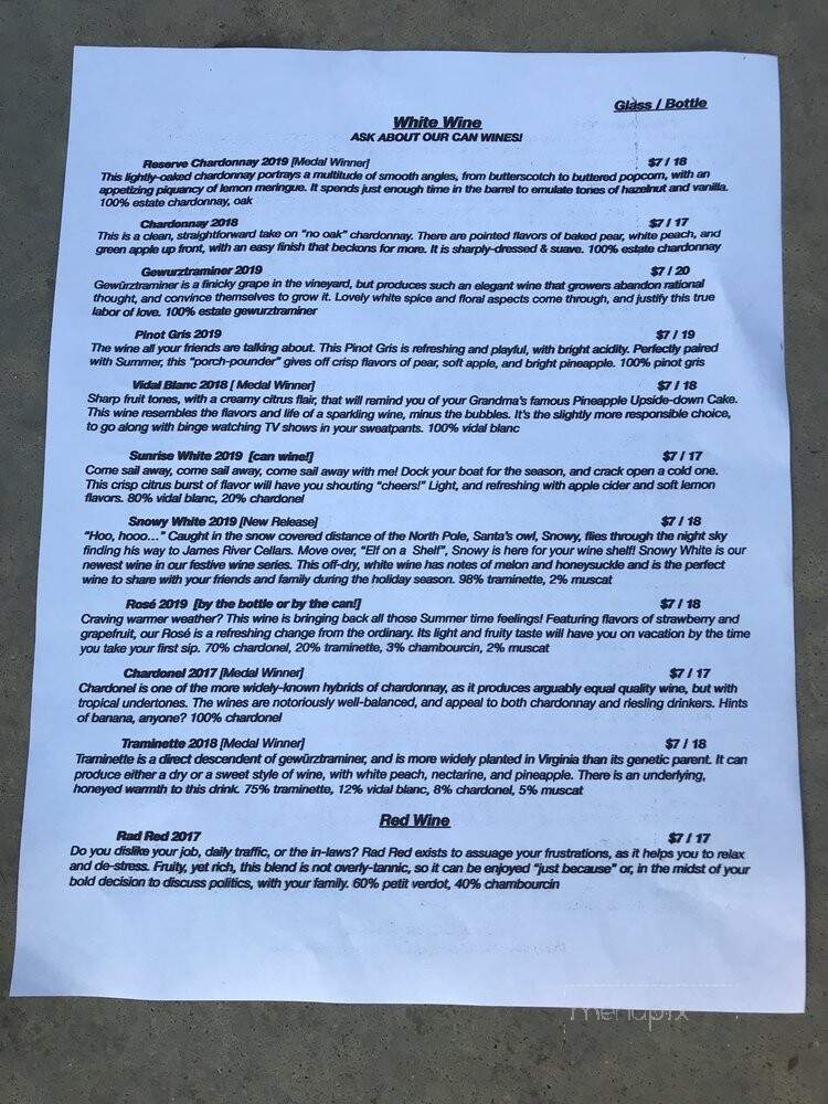 James River Cellars Winery - Glen Allen, VA menu_pic