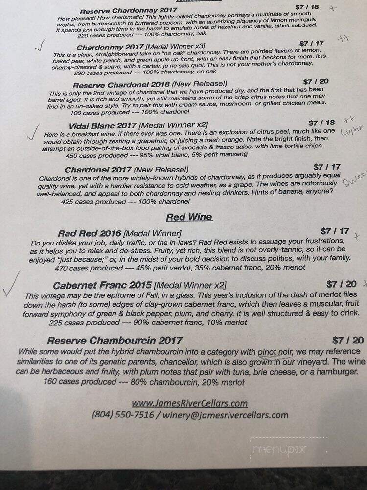 James River Cellars Winery - Glen Allen, VA menu_pic