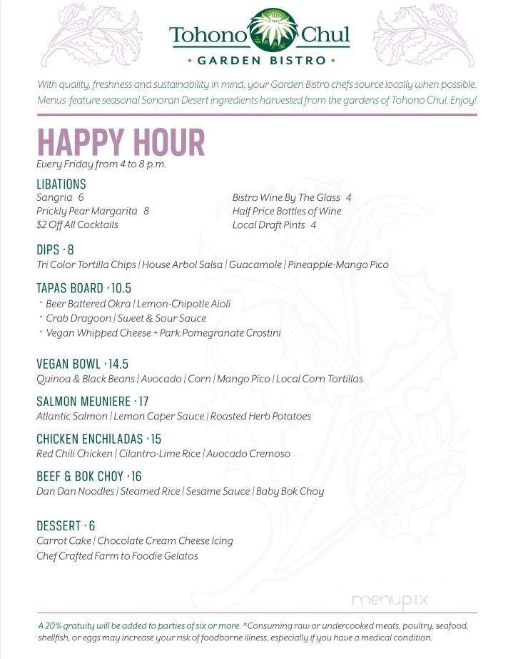 Tohono Chul Park Tea Room - Tucson, AZ menu_pic
