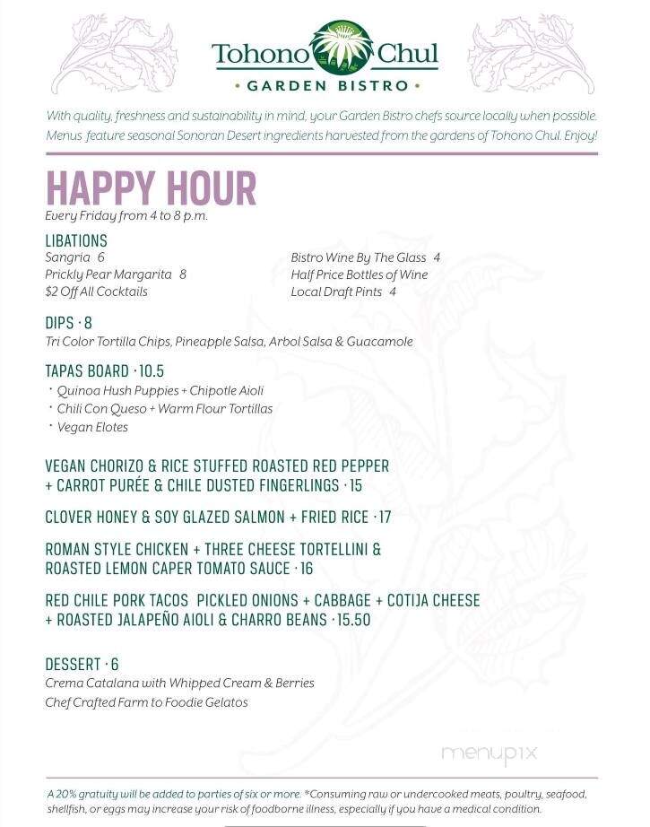 Tohono Chul Park Tea Room - Tucson, AZ menu_pic