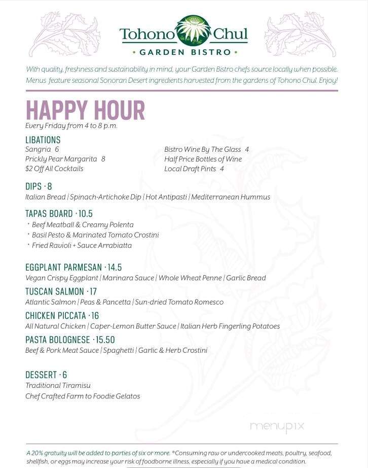 Tohono Chul Park Tea Room - Tucson, AZ menu_pic