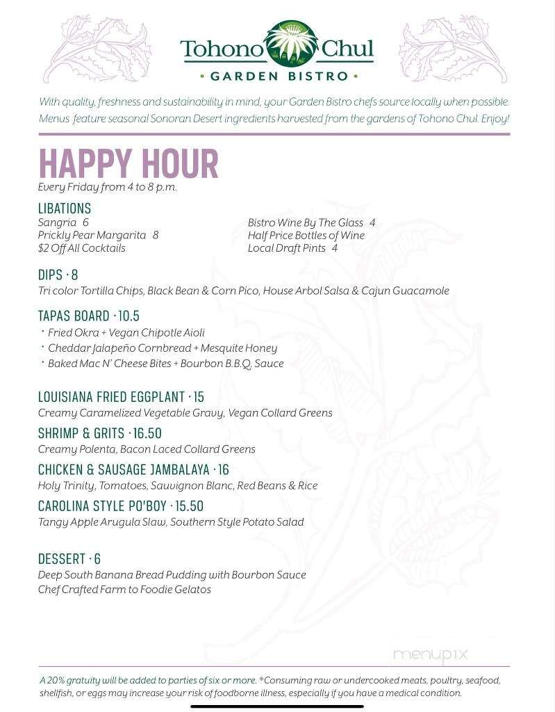 Tohono Chul Park Tea Room - Tucson, AZ menu_pic