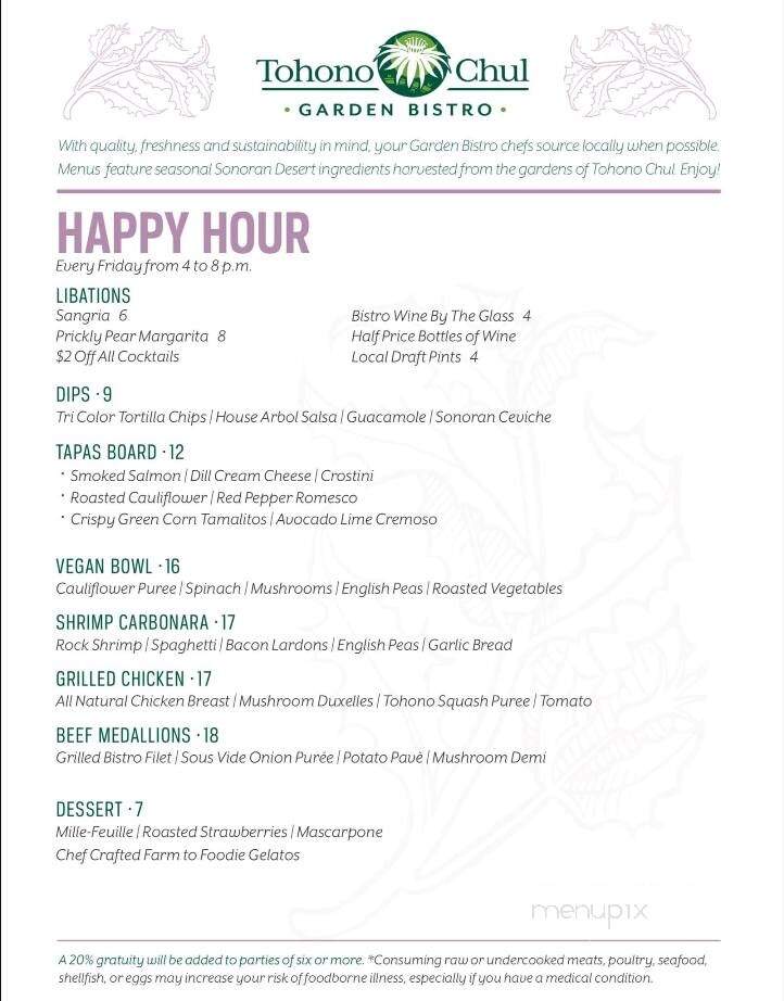 Tohono Chul Park Tea Room - Tucson, AZ menu_pic