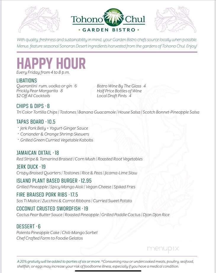 Tohono Chul Park Tea Room - Tucson, AZ menu_pic