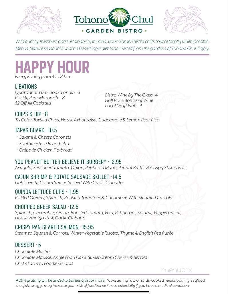 Tohono Chul Park Tea Room - Tucson, AZ menu_pic