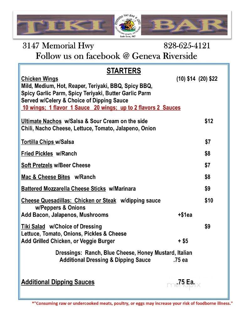 Riverside Tiki Bar & Grill - Lake Lure, NC menu_pic