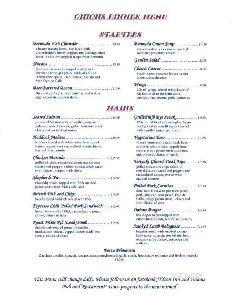 Onions Pub and Restaurant - Tilton, NH menu_pic