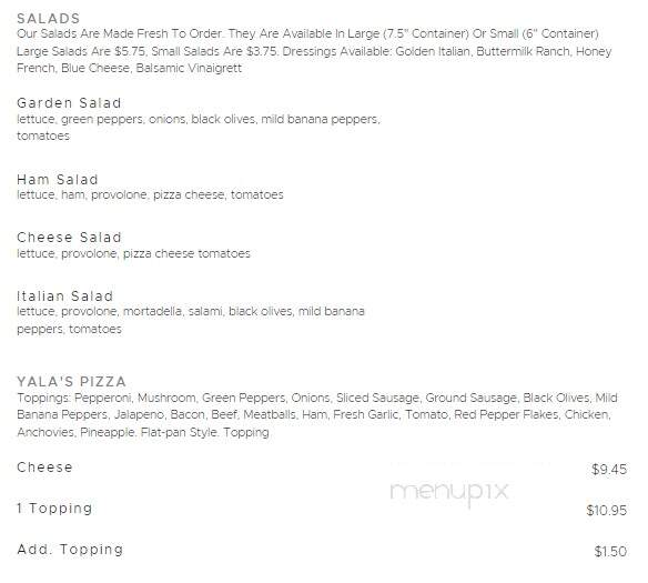 Yalas Pizzeria - Lorain, OH menu_pic