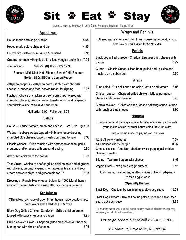 Black Dog Bar and Grill - Hayesville, NC menu_pic