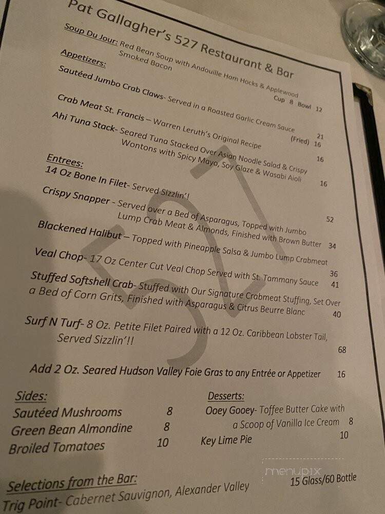 Pat Gallaghers 527 - Mandeville, LA menu_pic