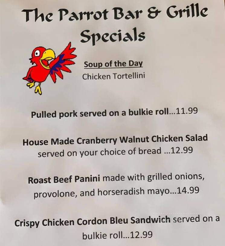Parrot Bar and Grill - Cataumet, MA menu_pic