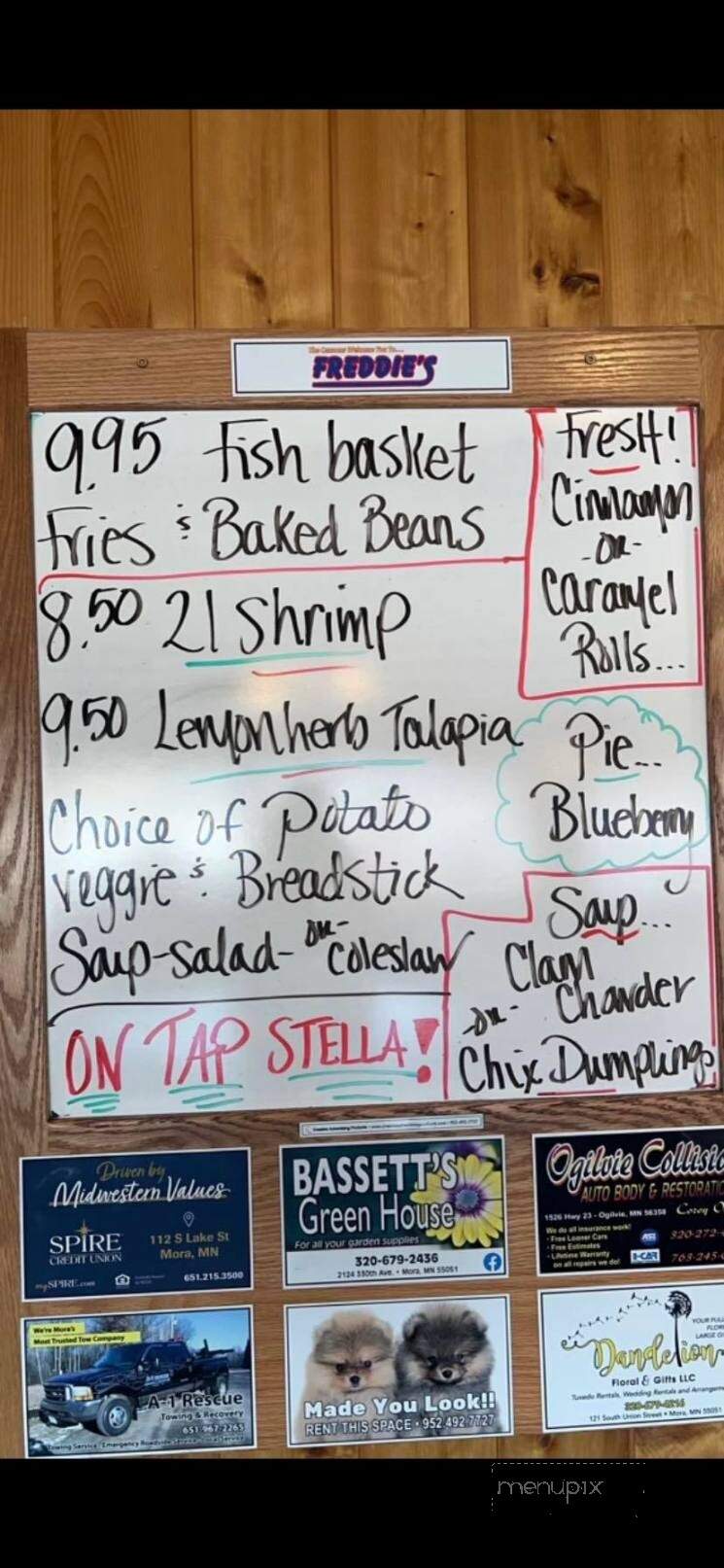 Freddies Restaurant & Take-Out - Mora, MN menu_pic