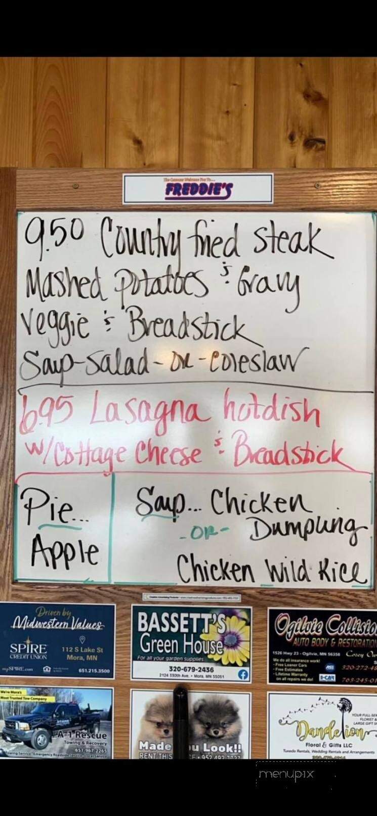 Freddies Restaurant & Take-Out - Mora, MN menu_pic