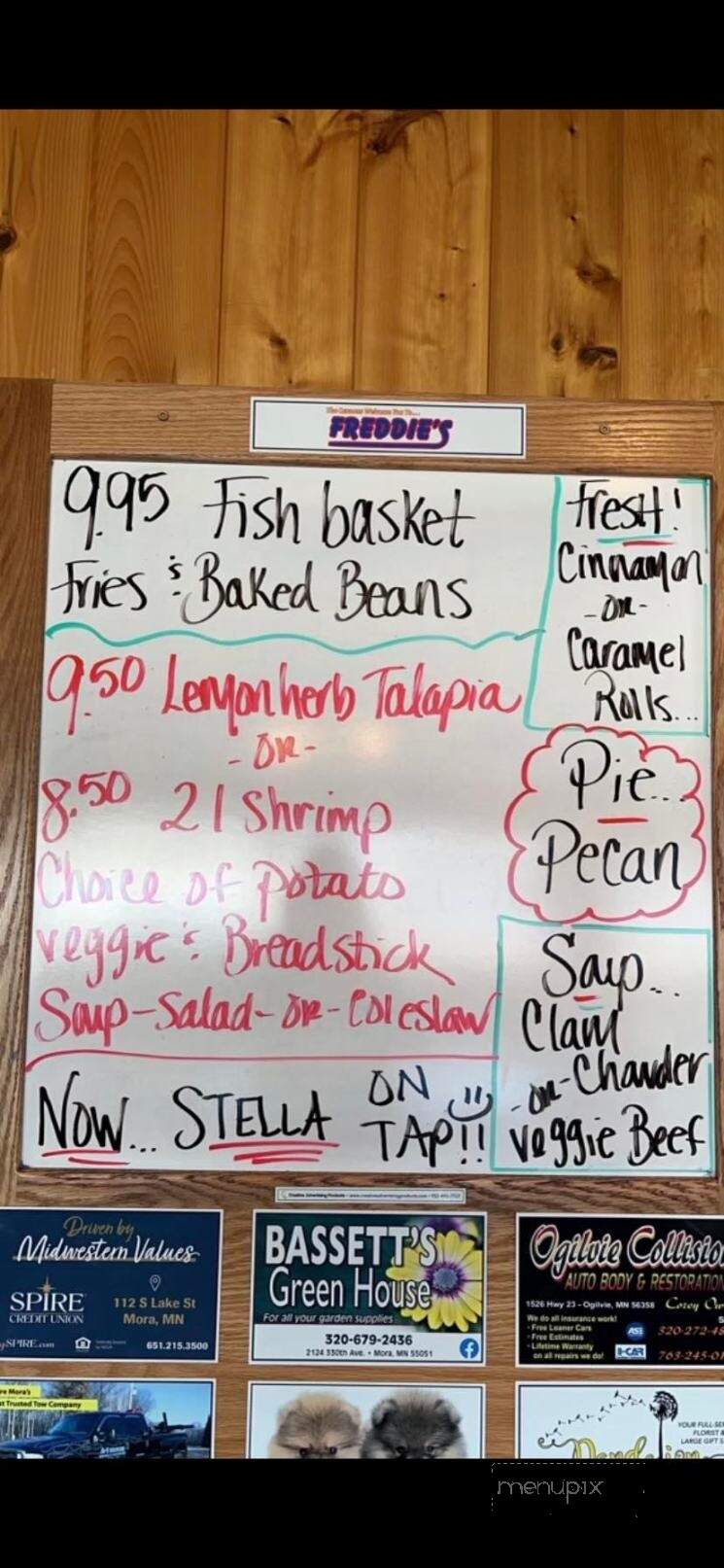 Freddies Restaurant & Take-Out - Mora, MN menu_pic