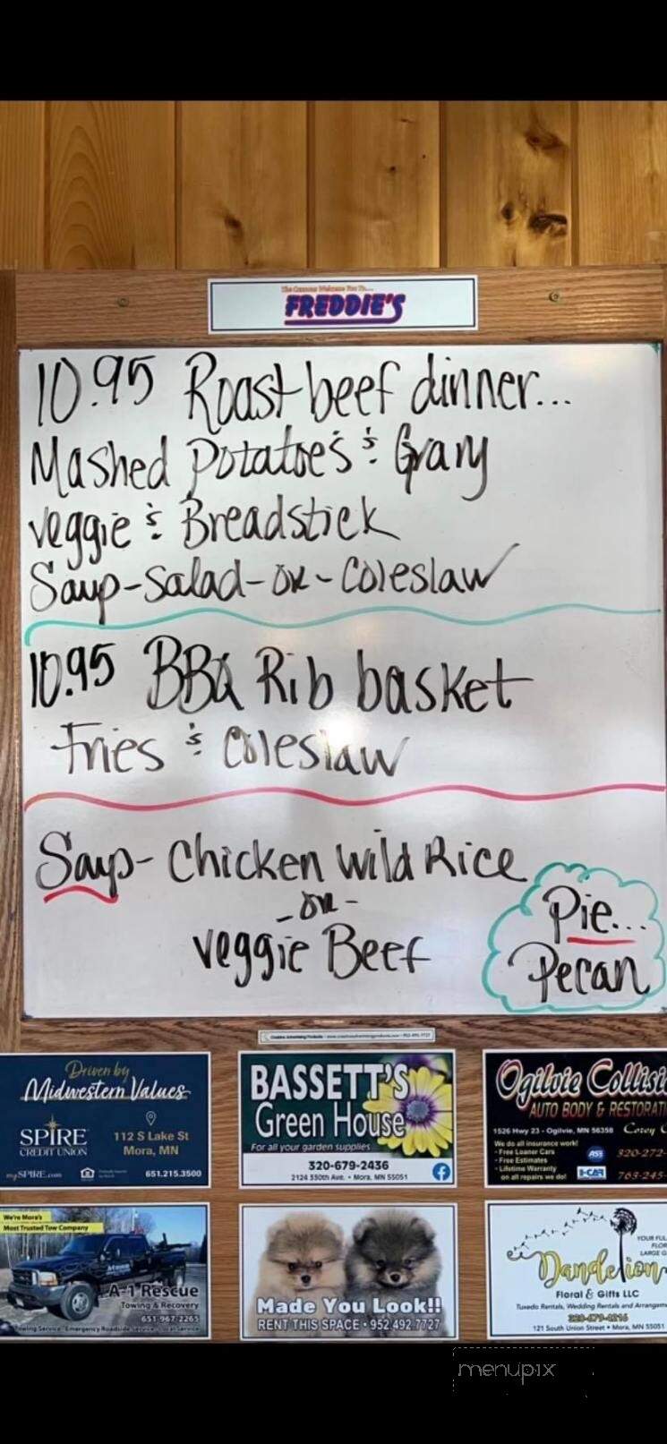 Freddies Restaurant & Take-Out - Mora, MN menu_pic