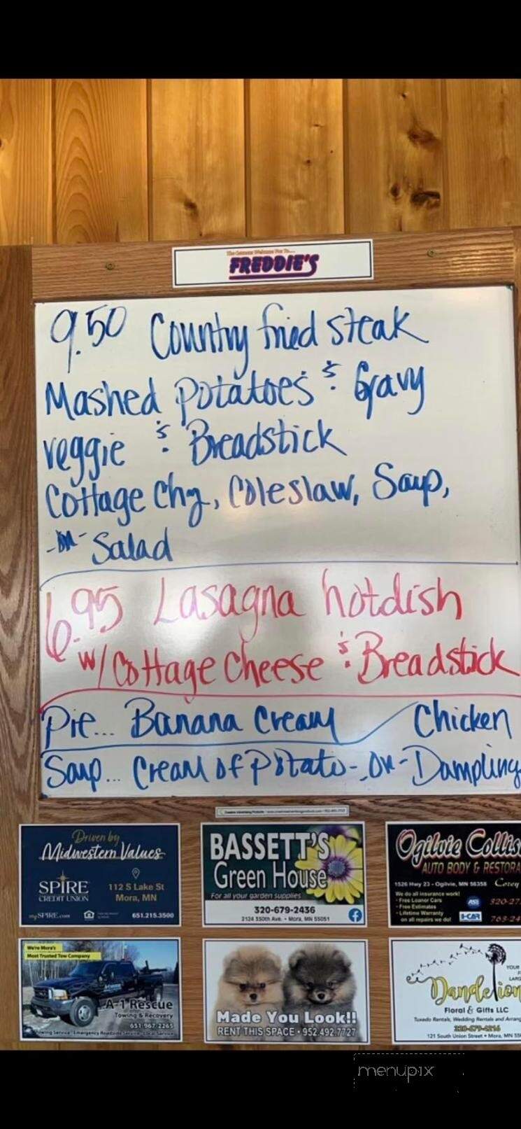 Freddies Restaurant & Take-Out - Mora, MN menu_pic