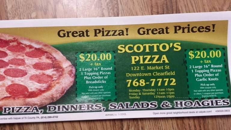 Scotto's Pizza - Clearfield, PA menu_pic