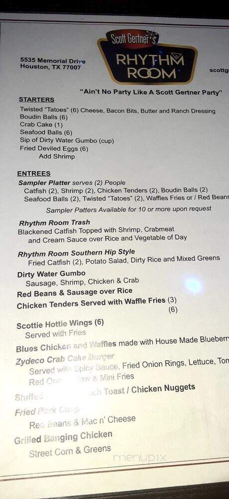 Scott Gertner's Rhythm Room - Houston, TX menu_pic