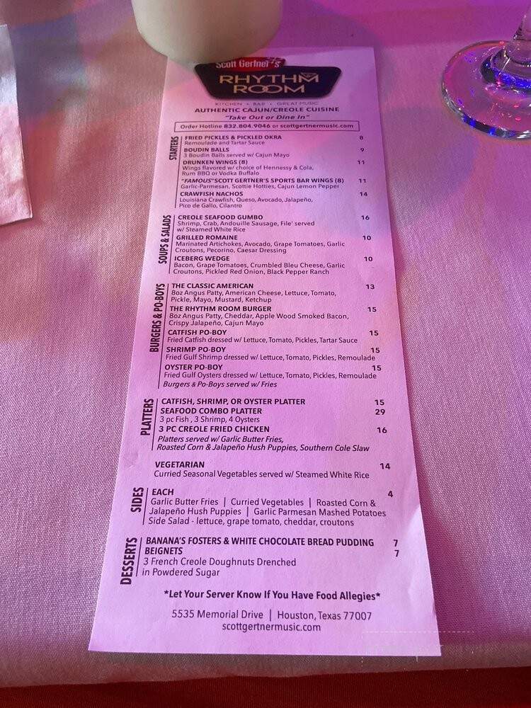 Scott Gertner's Rhythm Room - Houston, TX menu_pic