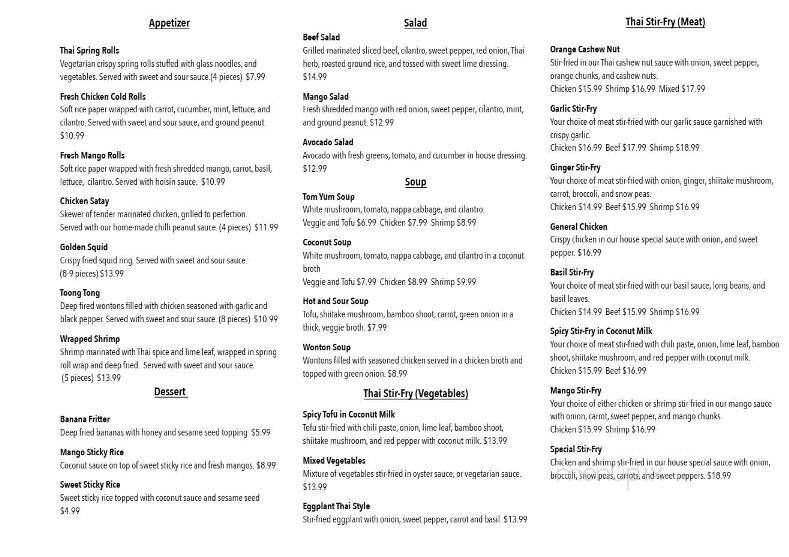 Southampton Thai Cuisine - Southampton, ON menu_pic