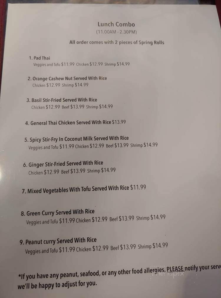 Southampton Thai Cuisine - Southampton, ON menu_pic
