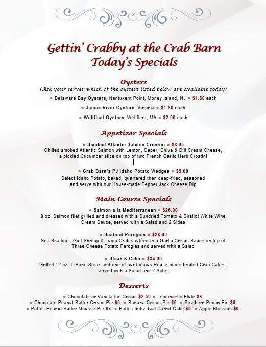 Gettin Crabby At The Crab Barn - Reading, PA menu_pic