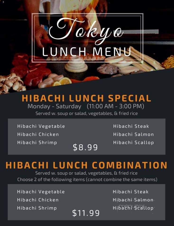 Menu of Tokyo Japanese Steakhouse in Dickson City, PA 18519