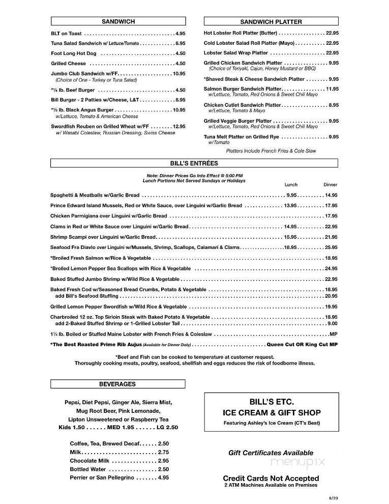 Bill's Seafood Restaurant - Westbrook, CT menu_pic